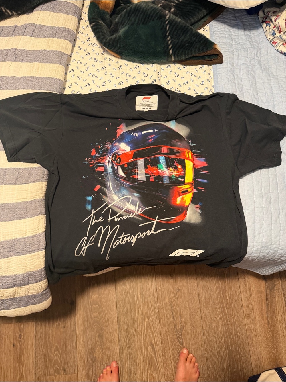 PacSun Black Motorsport Helmet Graphic Tee with Neon Accents